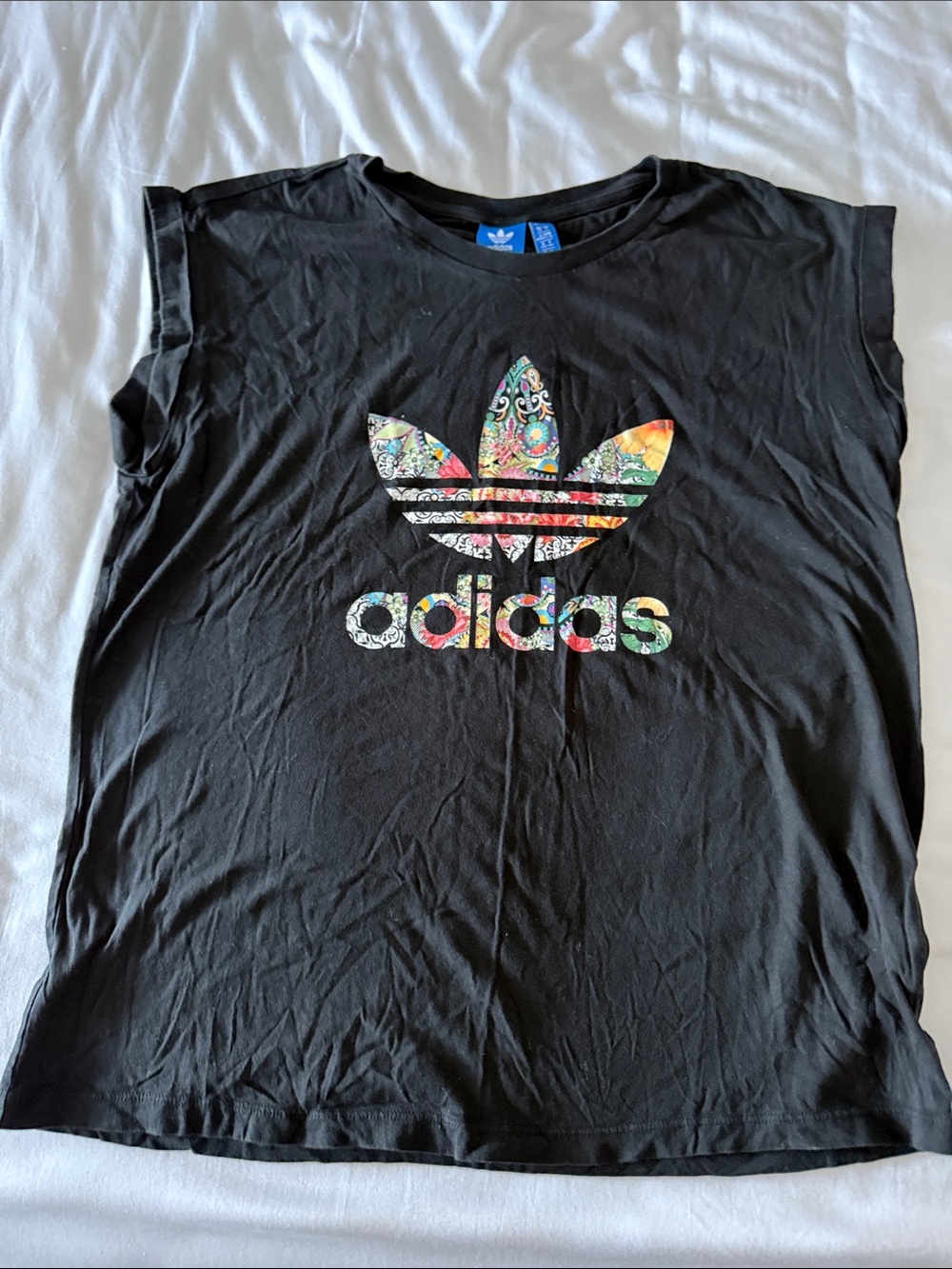 adidas Black Tee with Multicolor Floral Trefoil